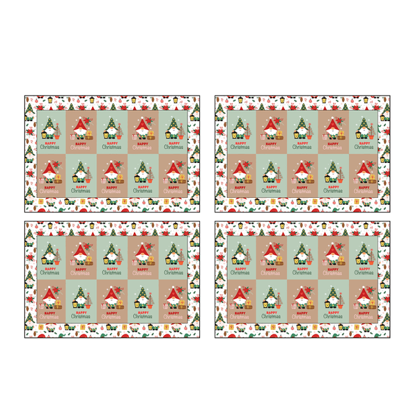 Happy Christmas Gnomes Rectangular Placemats Fabric Panel - ineedfabric.com