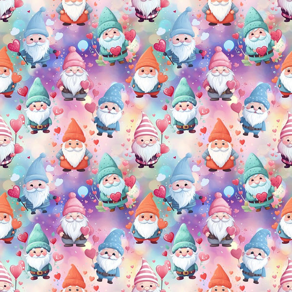 Happy Gnomes with Heart Balloon Fabric - ineedfabric.com