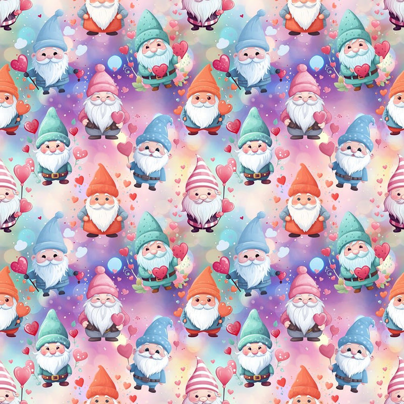 Happy Gnomes with Heart Balloon Fabric - ineedfabric.com