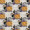 Happy Halloween Cat and Pumpkin on Damask Fabric - White - ineedfabric.com