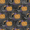 Happy Halloween Cat and Pumpkin on Words Fabric - Gray - ineedfabric.com