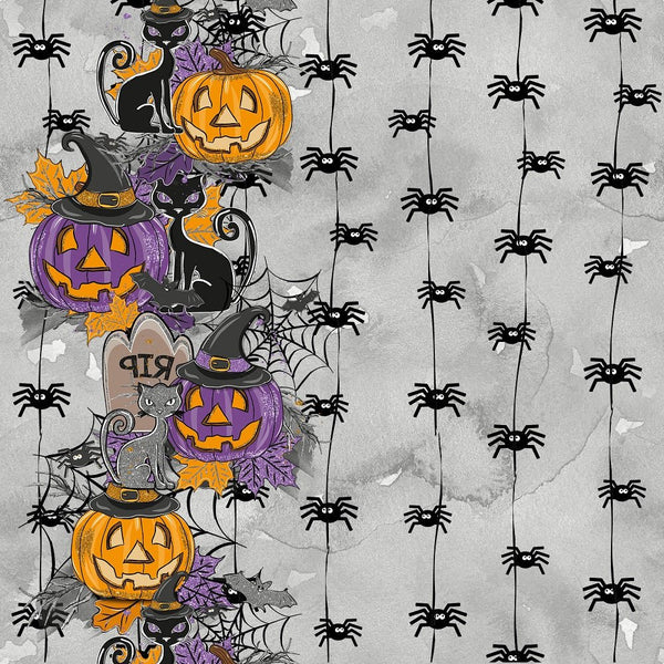 Happy Halloween Stripes Fabric - Gray - ineedfabric.com