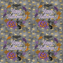 Happy Halloween Wreath Fabric - Gray - ineedfabric.com
