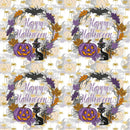 Happy Halloween Wreath Fabric - White - ineedfabric.com