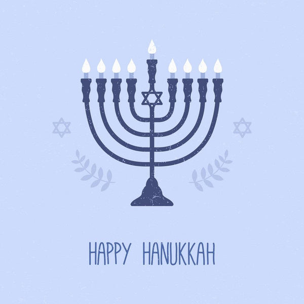 Happy Hanukkah Fabric Panel - Light Blue - ineedfabric.com