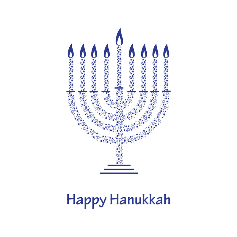 Happy Hanukkah Menorah Fabric Panel - Blue - ineedfabric.com