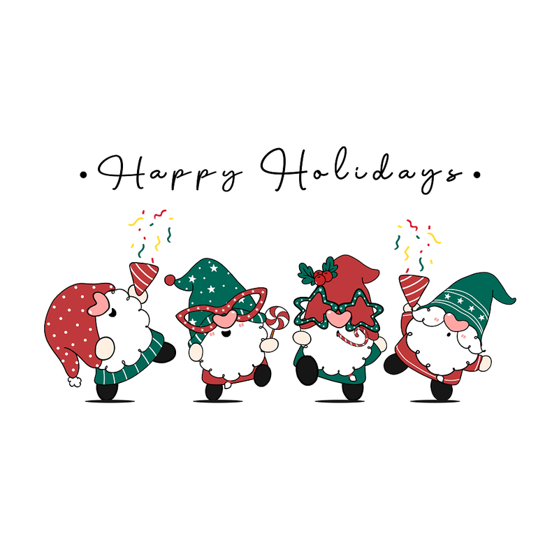 Happy Holidays Cute Christmas Gnomes Fabric Panel - ineedfabric.com
