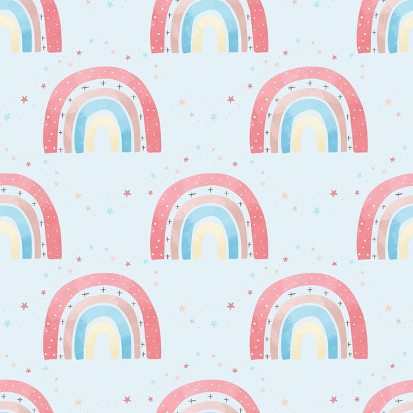 Happy Rainbows & Stars Fabric - Blue - ineedfabric.com