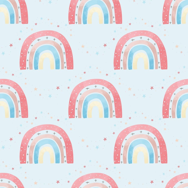 Happy Rainbows & Stars Fabric - Blue - ineedfabric.com