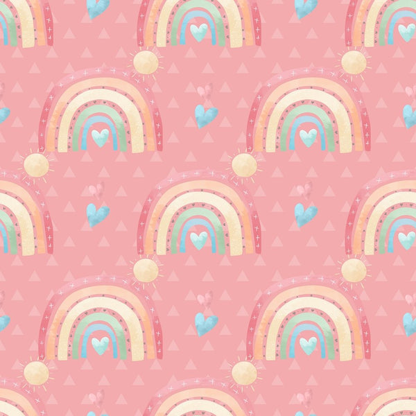 Happy Rainbows & Triangles Fabric - Pink - ineedfabric.com