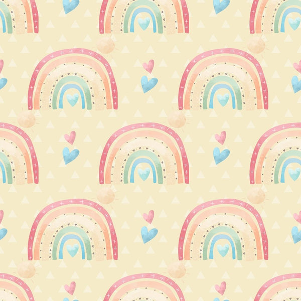 Happy Rainbows & Triangles Fabric - Yellow - ineedfabric.com