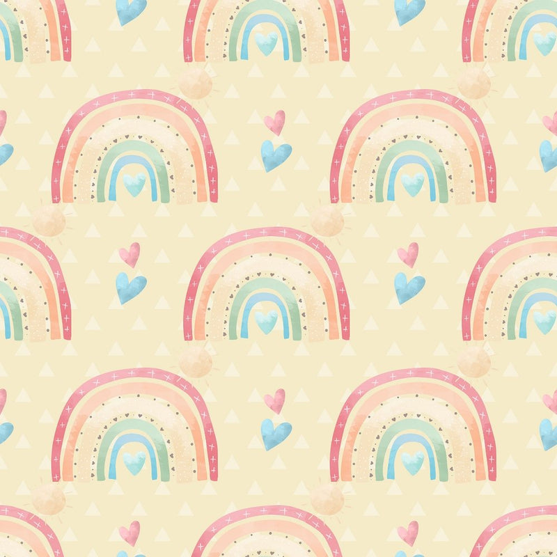 Happy Rainbows & Triangles Fabric - Yellow - ineedfabric.com