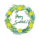 Happy Sukkot Wreath Fabric Panel - Green - ineedfabric.com