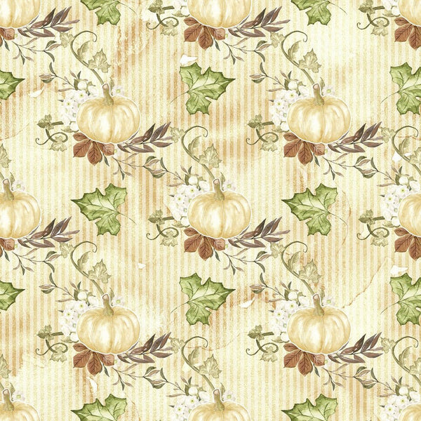 Happy Thanksgiving Pumpkins on Stripes Fabric - ineedfabric.com