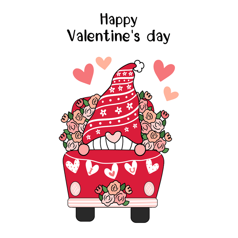 Happy Valentine's Day Gnome & Truck Fabric Panel - ineedfabric.com