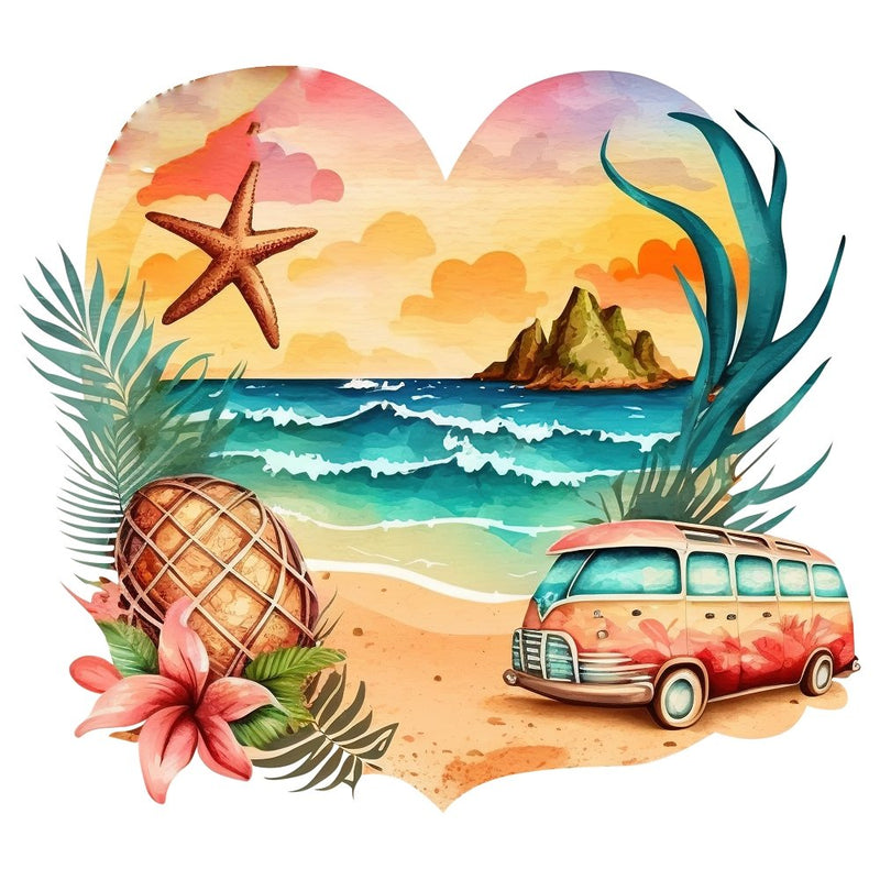 Hawaii Beach Heart 3 Fabric Panel - ineedfabric.com