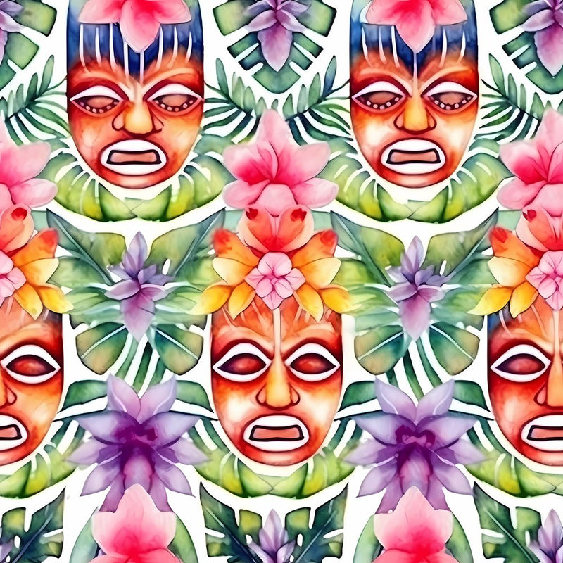 Hawaiian Tiki Luau Pattern 4 Fabric - ineedfabric.com