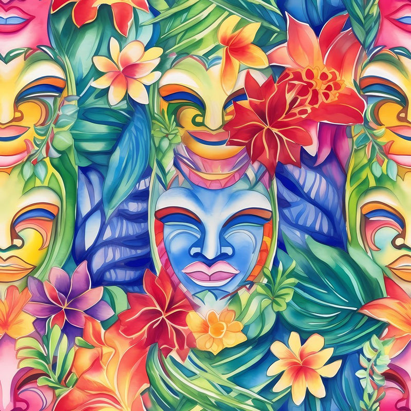 Hawaiian Tiki Luau Pattern 7 Fabric - ineedfabric.com