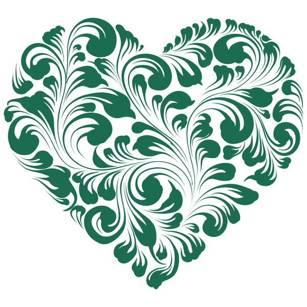Heart Floral Fabric Panel - Hunter Green - ineedfabric.com