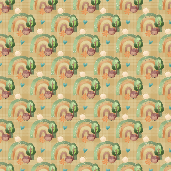 Hedgehogs & Rainbows Plaid Fabric - Brown - ineedfabric.com