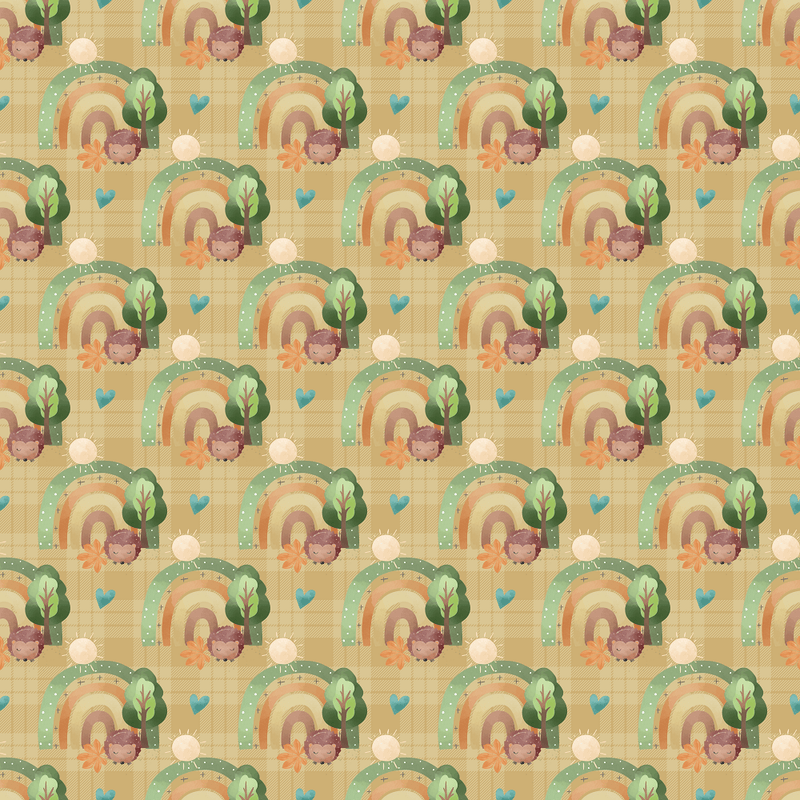 Hedgehogs & Rainbows Plaid Fabric - Brown - ineedfabric.com