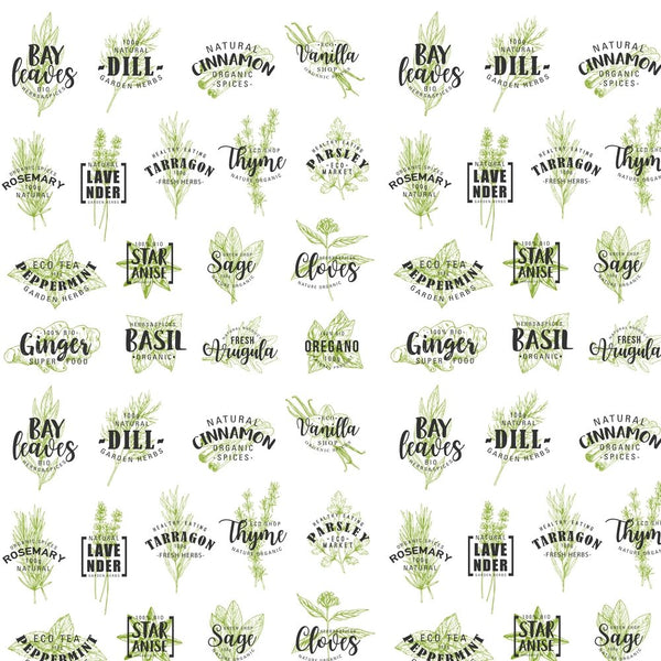 Herbs & Spices Lettering Fabric - Green - ineedfabric.com