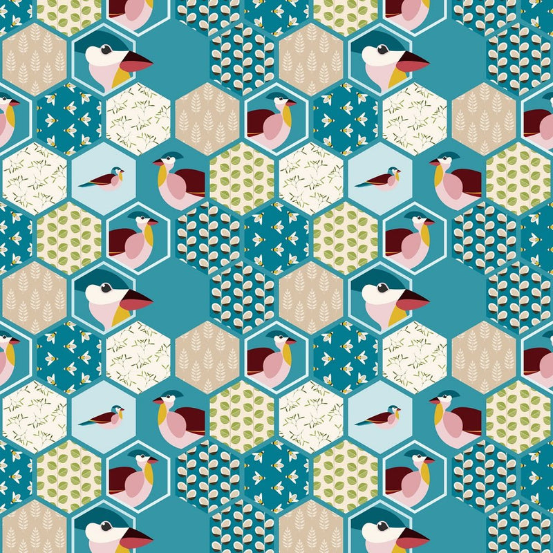 Hexagonal Nature Mosaic Fabric - ineedfabric.com