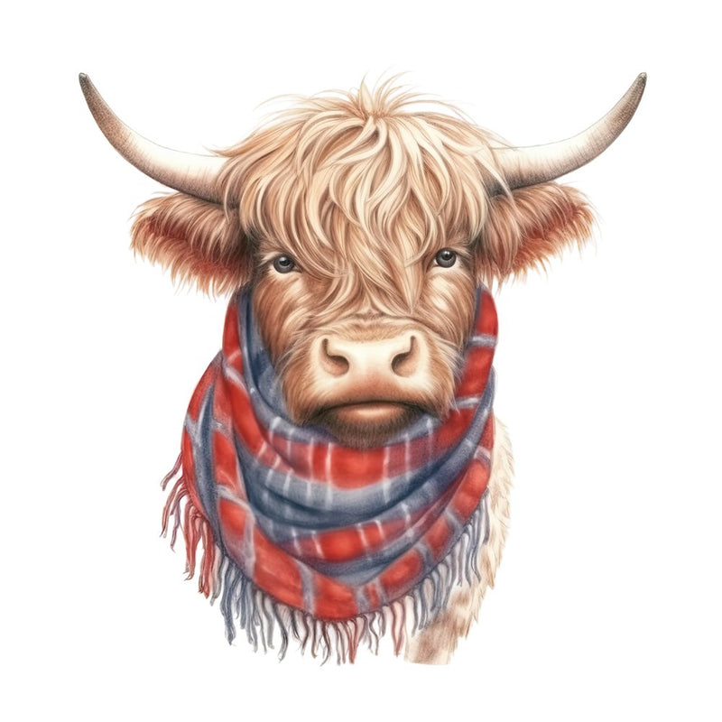 Highland Cow In A Patriotic Scarf 2 Fabric Panel - ineedfabric.com