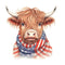 Highland Cow In A Patriotic Scarf 5 Fabric Panel - ineedfabric.com