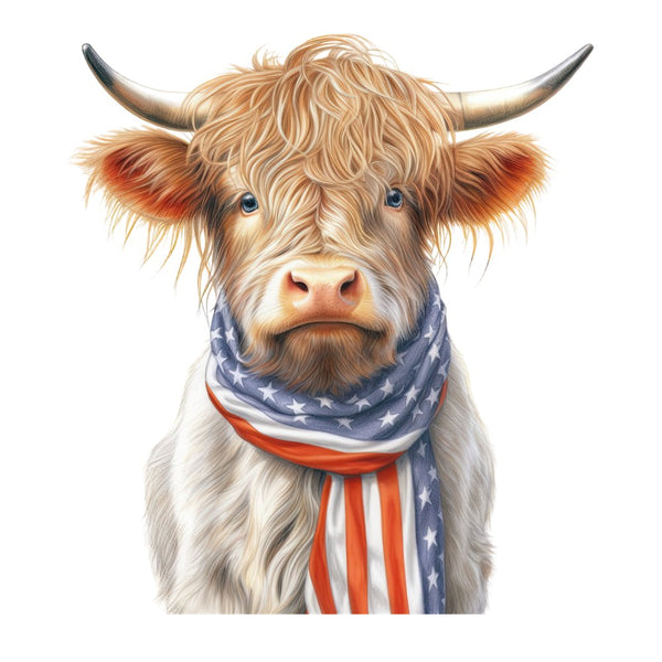 Highland Cow In A Patriotic Scarf 6 Fabric Panel - ineedfabric.com