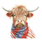 Highland Cow In A Patriotic Scarf 7 Fabric Panel - ineedfabric.com