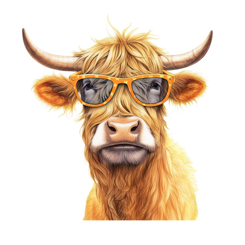 Highland Cow In Glasses 1 Fabric Panel - ineedfabric.com