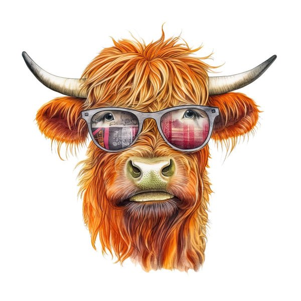 Highland Cow In Glasses 2 Fabric Panel - ineedfabric.com