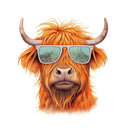 Highland Cow In Glasses 3 Fabric Panel - ineedfabric.com