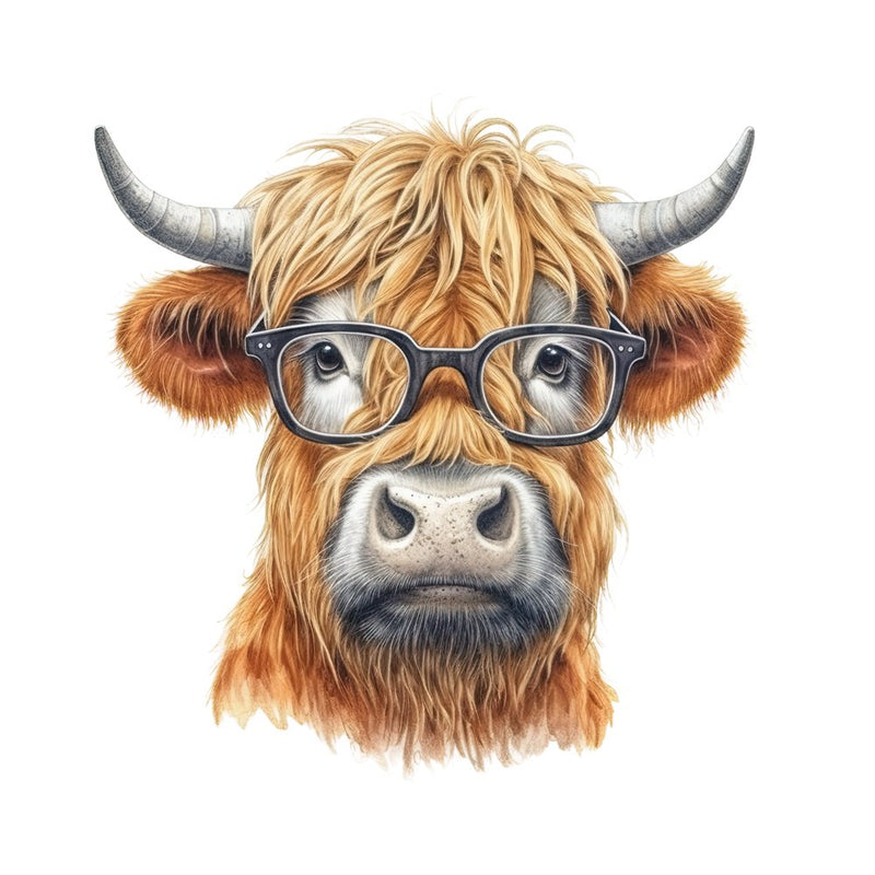 Highland Cow In Glasses 5 Fabric Panel - ineedfabric.com