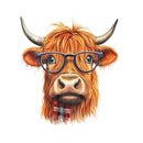 Highland Cow In Glasses 6 Fabric Panel - ineedfabric.com