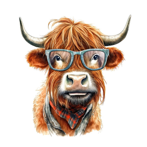 Highland Cow In Glasses 8 Fabric Panel - ineedfabric.com