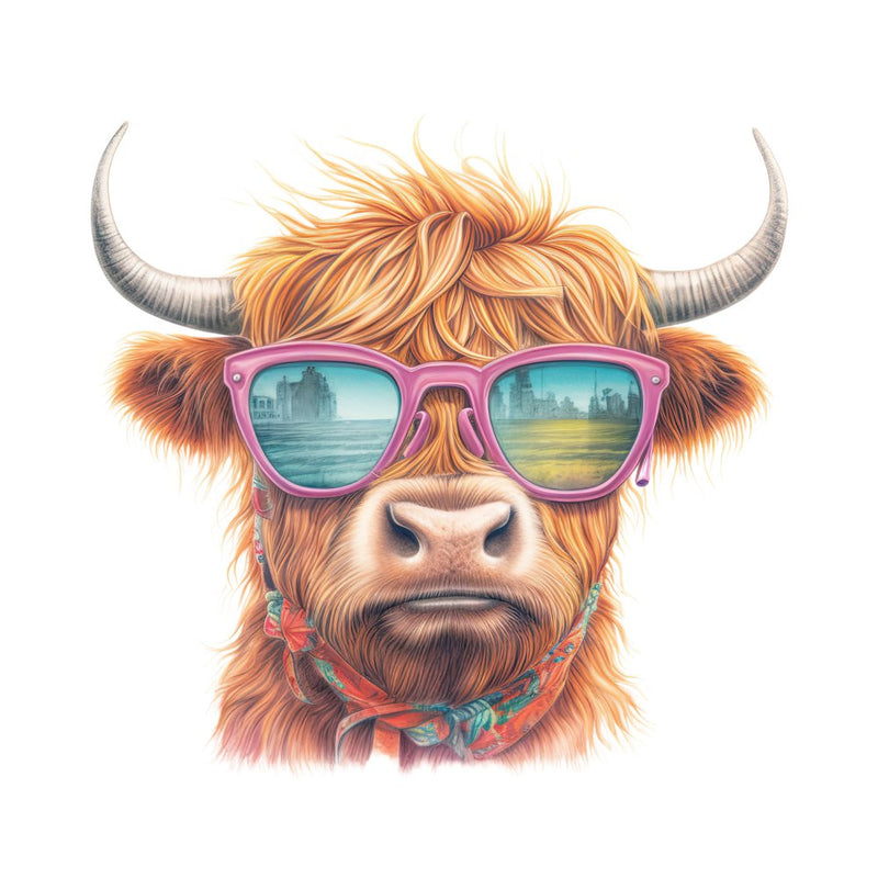 Highland Cow In Glasses 9 Fabric Panel - ineedfabric.com