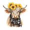 Highland Cow, Scarf, & Flowers 12 Fabric Panel - ineedfabric.com