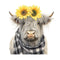 Highland Cow, Scarf, & Flowers 13 Fabric Panel - ineedfabric.com