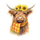 Highland Cow, Scarf, & Flowers 7 Fabric Panel - ineedfabric.com