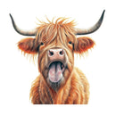 Highland Cow Sticking Its Tongue Out Fabric Panel - ineedfabric.com