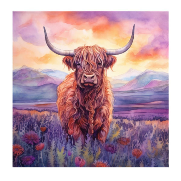 Highland Cow & Sunset Portrait 1 Fabric Panel - ineedfabric.com