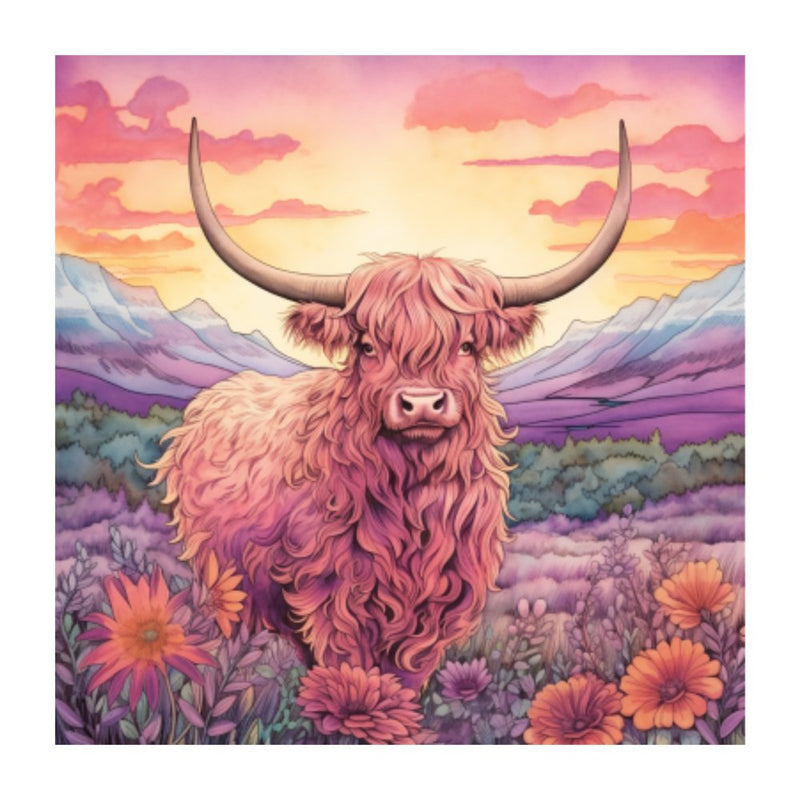 Highland Cow & Sunset Portrait 3 Fabric Panel - ineedfabric.com