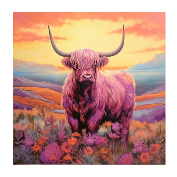 Highland Cow & Sunset Portrait 4 Fabric Panel - ineedfabric.com