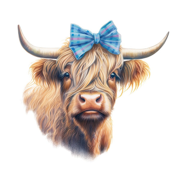 Highland Cow With A Bow 2 Fabric Panel - ineedfabric.com