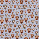 Highland Cows & Flower Crowns Fabric - Blue - ineedfabric.com