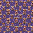Highland Cows & Flower Necklaces Fabric -Purple - ineedfabric.com