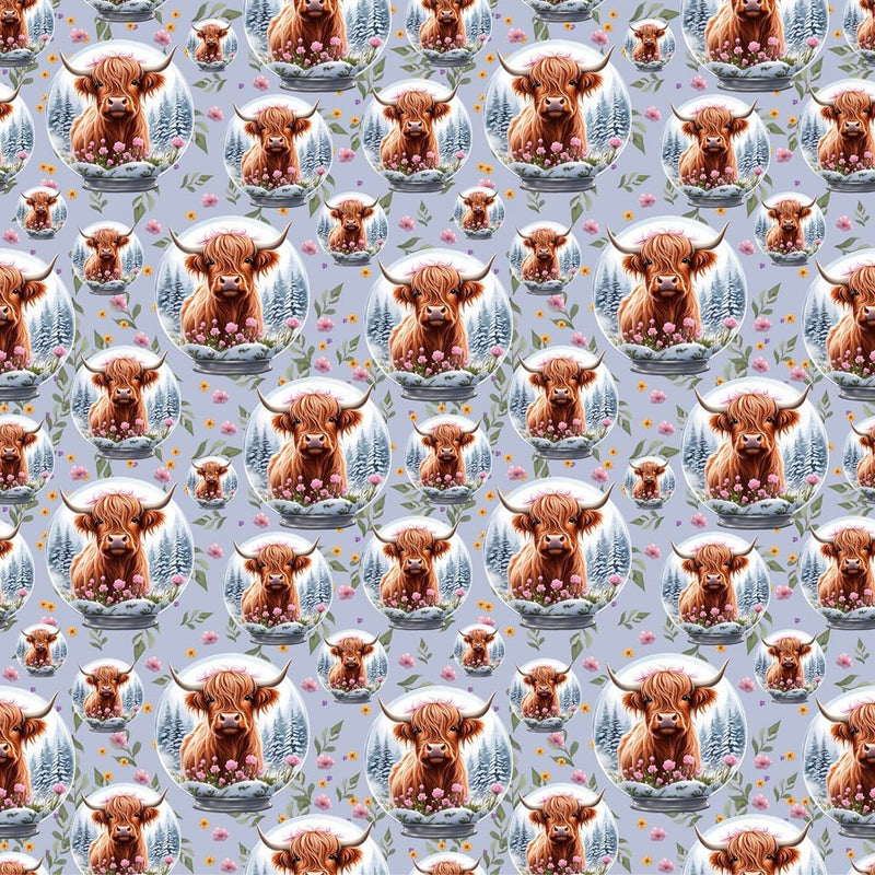 Highland Cows & Flowers In Globe Fabric - Multi - ineedfabric.com