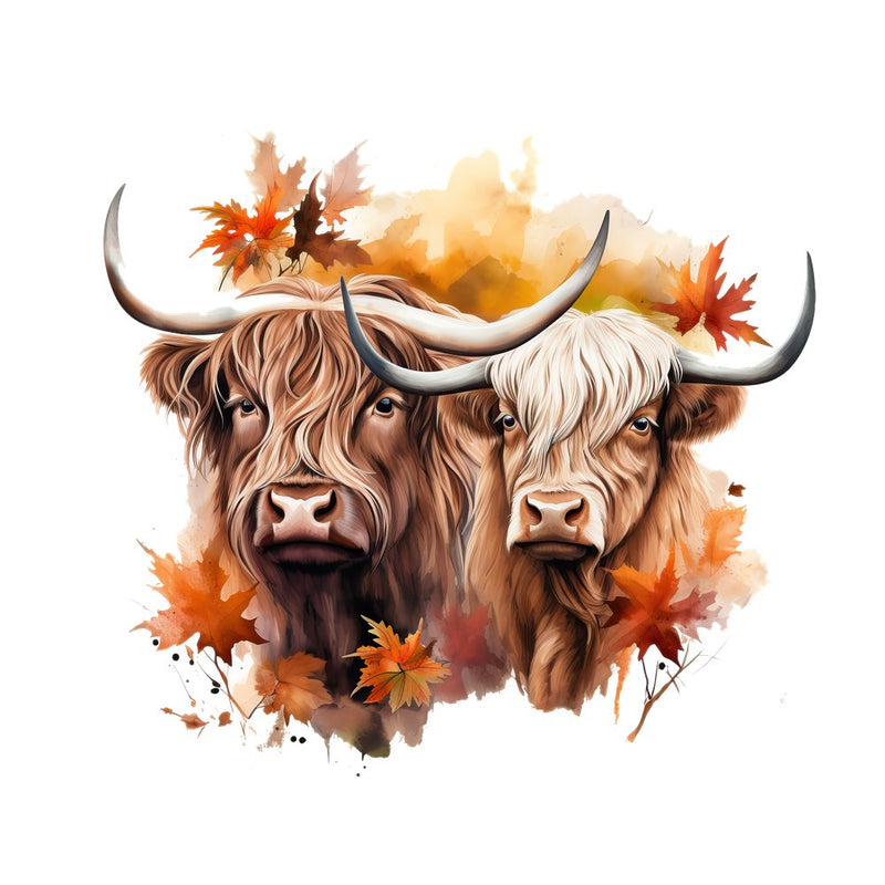 Highland Cows in Autumn Portrait 10 Fabric Panel - ineedfabric.com